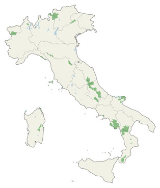 Map of national parks in Italy