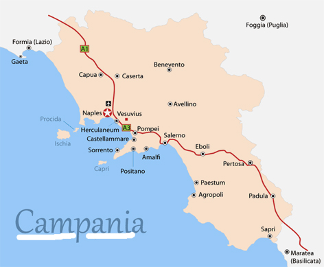 Campania Map Showing Interesting Travel Destinations